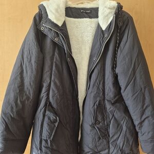 Women's Black and White Hooded Ski Jacket